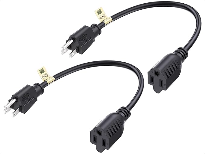 Cable Matters 2-Pack 16 AWG Heavy Duty 13A Short Power Extension Cord - 1ft by CableMatters