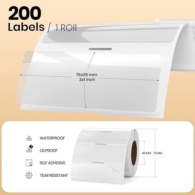 Clear Thermal Labels Vinyl 1 × 3 Inch Self-Adhesive Square Stickers Roll - Image 2