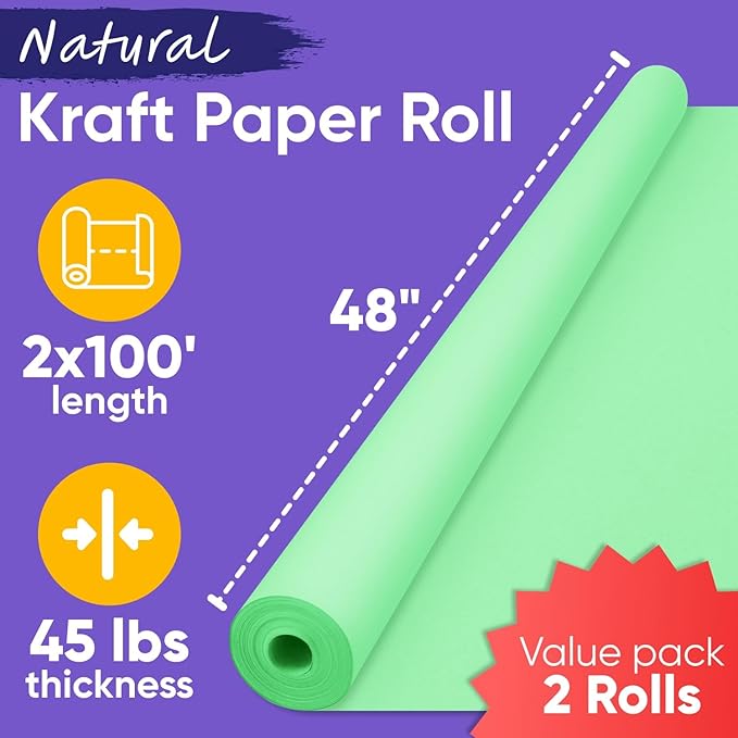 48" x 1200" Light Green Kraft Paper Roll, 45 lbs Thickness, Made in USA Colored - Image 3