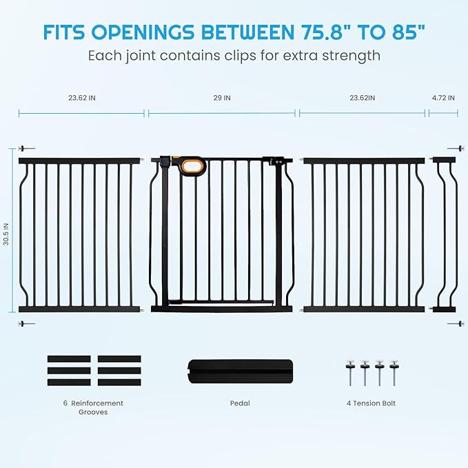 owlie Baby Gate Indoor 75-85 Inch, Extra Wide Safety Gate - Image 3
