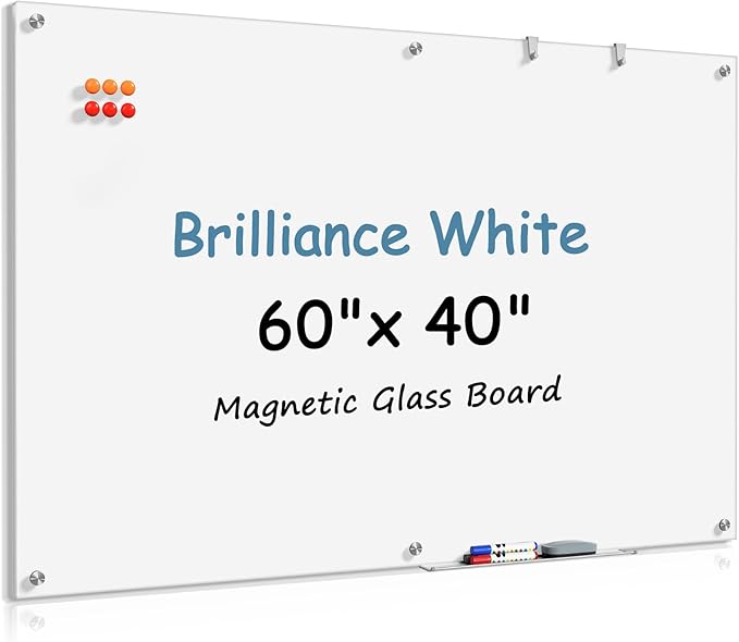 MaxGear Glass White Board 60x40 Inches Brilliance White Magnetic Dry Erase by MaxGear