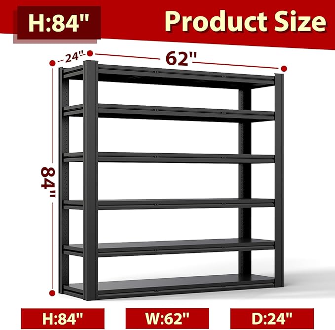Metal Storage Shelves Unit, 6-Tier Adjustable Heavy Duty Garage Shelving - Image 2
