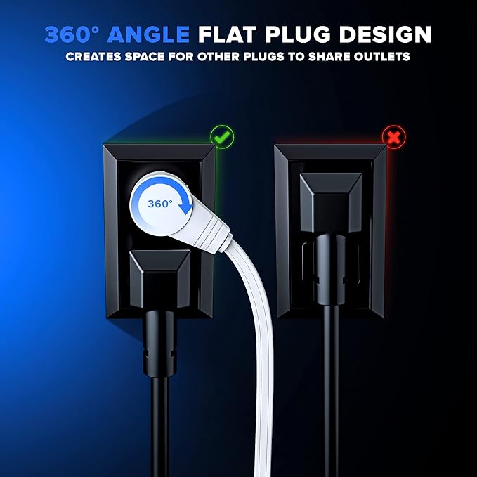 Maximm Cable 25 Ft 360° Rotating Flat Plug Extension Cord/Wire, 16 AWG Multi 3 - Image 7