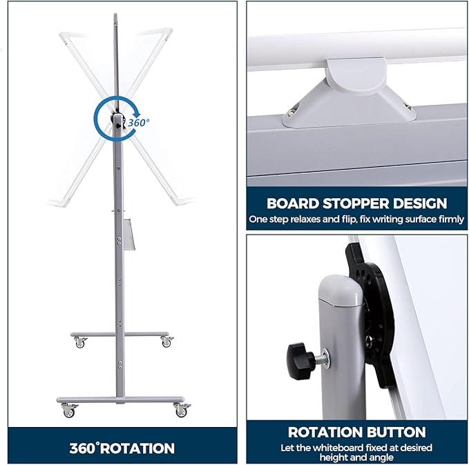 Double-Sided 72" x 48" Mobile Whiteboard, Extra Large Rolling Magnetic Dry - Image 3