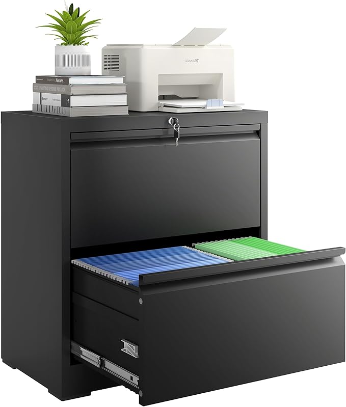2 Drawer File Cabinet with Lock, Lateral Filing Cabinets, Metal Storage Filing by Unknown