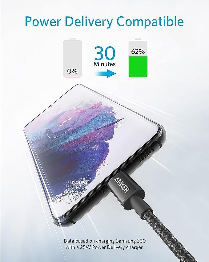 Anker USB C to USB C Cable, 60W Fast Charging Cable (2-Pack, 1 ft, Black) - Image 2