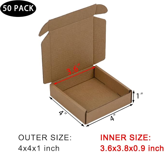 50 Pack 4x4x1 Inches Small Shipping Boxes, Moving Mailing Packing Box - Image 2