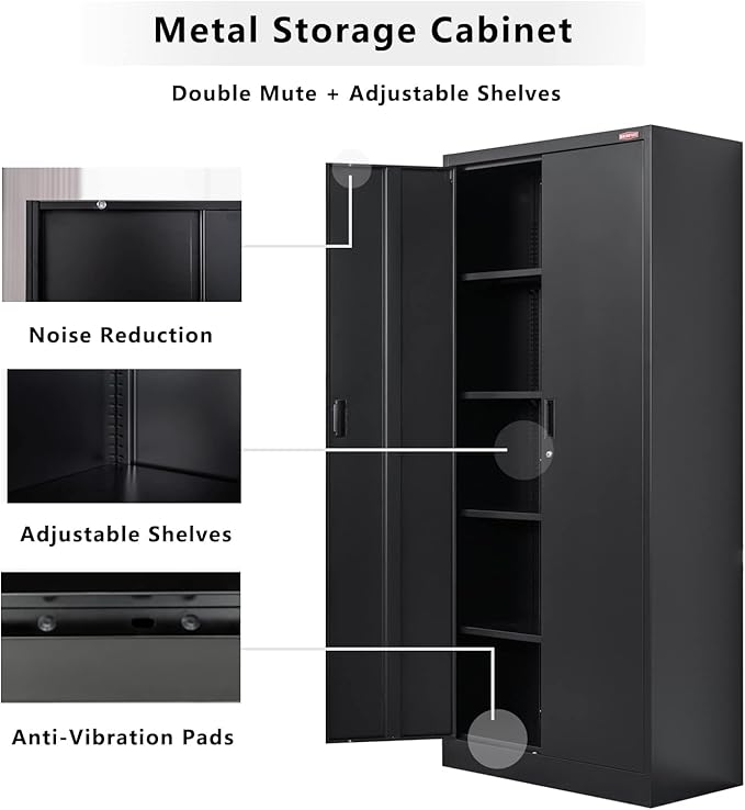 BESFUR Metal Storage Cabinet, Adjustable Shelves and Locking Doors - Image 4