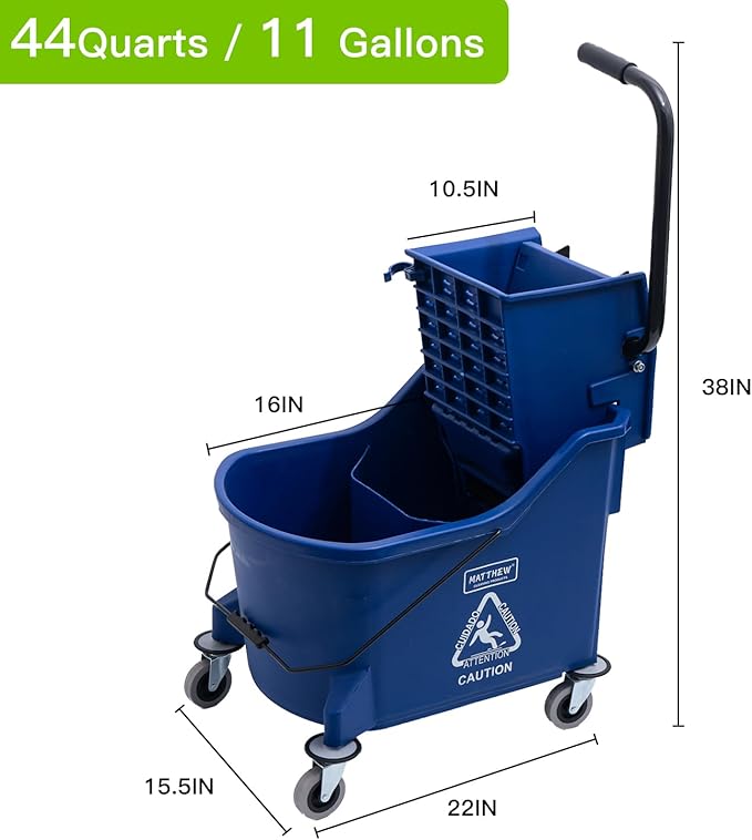 Matthew Cleaning Blue 44Quart Commercial Mop Bucket INCL.Wet String Mop& 19'' - Image 2