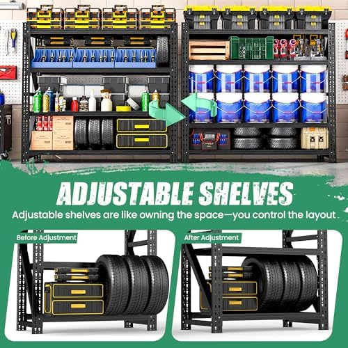 4-Tier Heavy Duty Garage Shelving,Industrial Shelving for Commercial & Home Use,Garage Storage Racks Heavy Duty Steel Shelves,Ultra-Wide Metal Rack for 3‑Car Garages,Warehouses,Workshops - Image 4