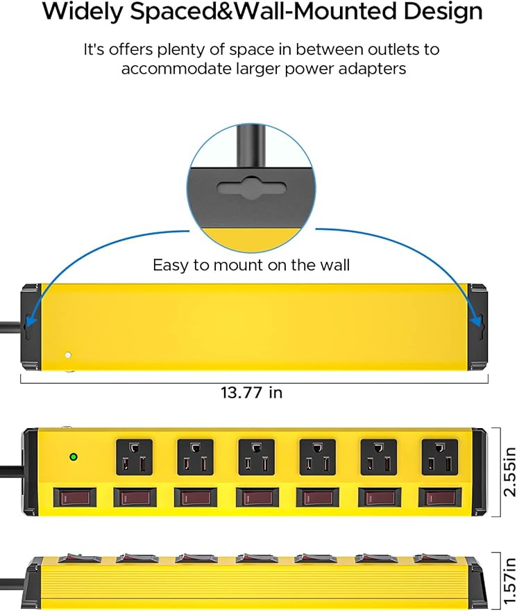 CRST 6-Outlet Heavy Duty Metal Power Strip - Image 6