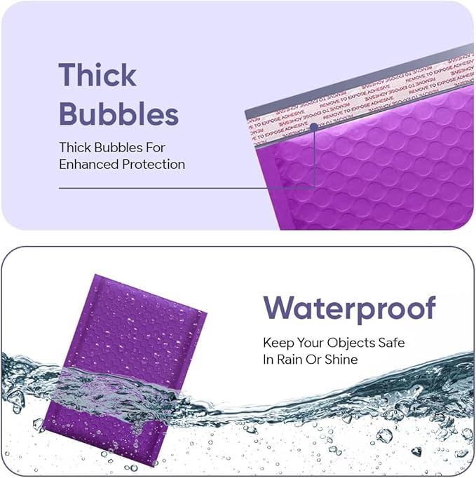 Purple Large Poly Bubble Mailers 12x15 inch | Self Seal Padded Envelopes - Image 5