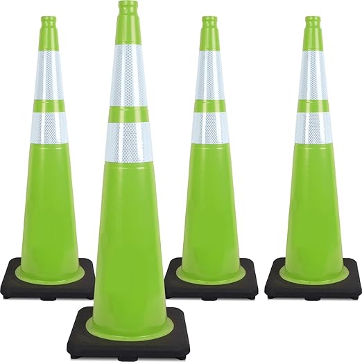 Fluorescent Orange/Green PVC Traffic Cones, Heavy Black Base Parking Lot Cone by OranLite