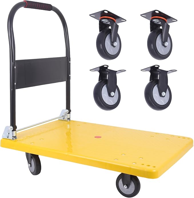 Hand Cart 660 lbs, Push Cart Dolly Yellow, Capacity Platform Truck Foldable by LFGUD