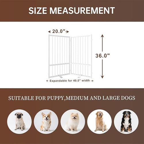 2 Panels Full Metal Freestanding Dog Gates, 40” W x 36” H Folding Pet Gate Fence - Image 2