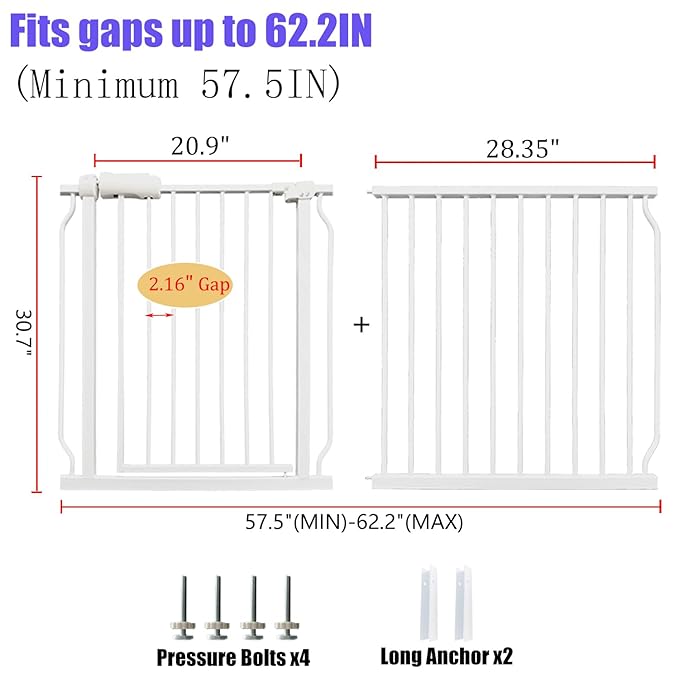 Extra Wide Baby Gates 57.5-62 Inch, Large Metal Safety Gate - Image 2