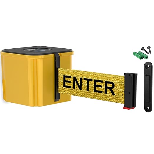 WM412 Retractable Belt Wall Mounted Yellow Crowd Control Barrier and Receiving by Visiontron