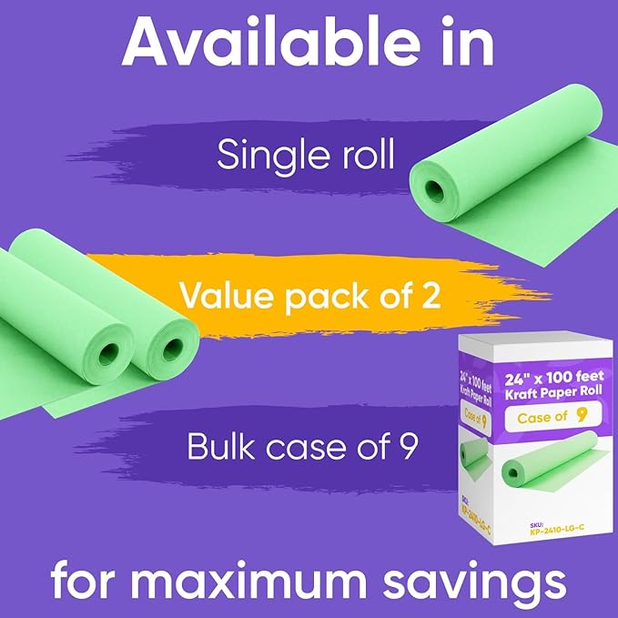 24" x 1200" Light Green Kraft Paper Roll, 45 lbs Thickness, Made in USA Colored - Image 2