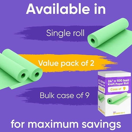 24" x 1200" Light Green Kraft Paper Roll, 45 lbs Thickness, Made in USA Colored - Image 2