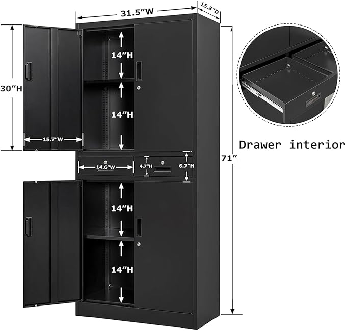 BESFUR 71“H Metal Storage Cabinet - Image 3