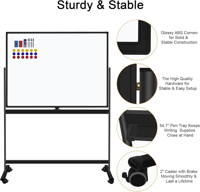 H-Qprobd 48"x36" Mobile Whiteboard Double-Sided Magnetic Dry Erase Board on - Image 5