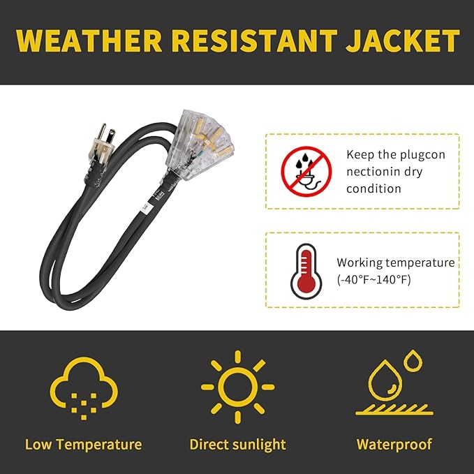 3-Outlets Indoor Outdoor Extension Cord Weatherproof - Image 7
