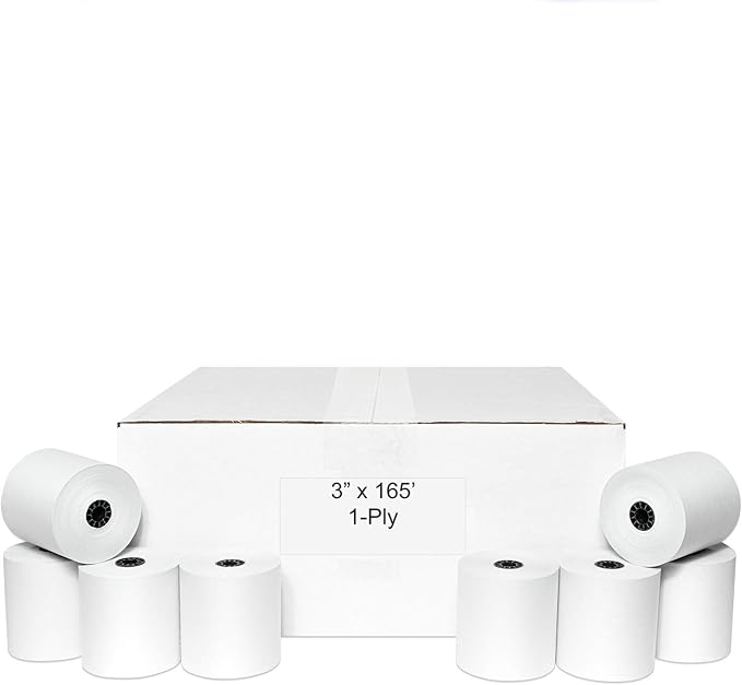 3" x 165' CASH REGISTER ROLLS, 1 PLY BOND PRINTER POS PAPER ROLL 50 ROLLS/CASE by PosPaperRoll