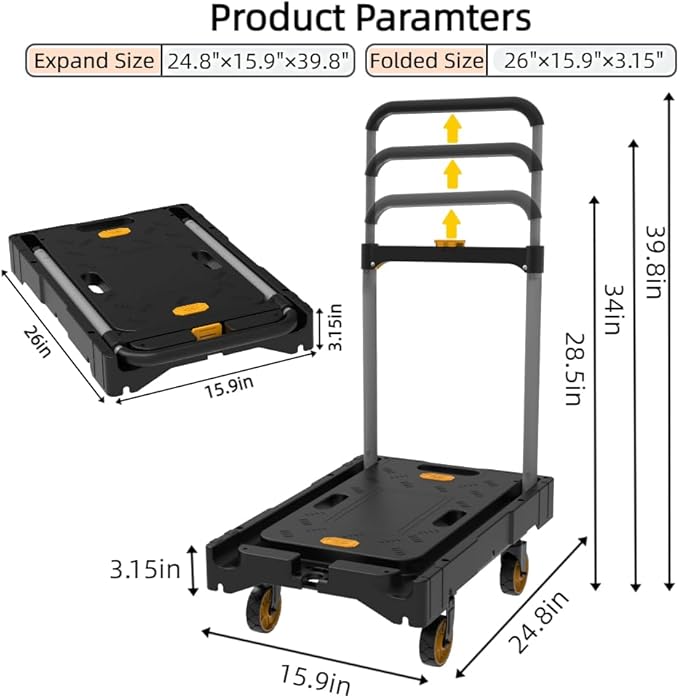 Platform Truck Folding Hand Truck 330 LB Heavy Duty Utility Dolly Flatbed - Image 3