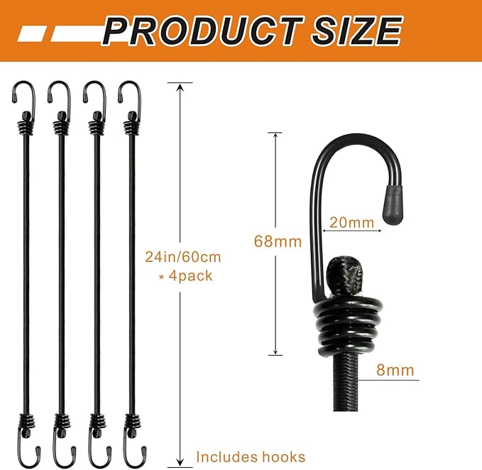 Bungee Cords with Hooks, Heavy Duty Outdoor Elastic Bungee Straps，No Odour - Image 5