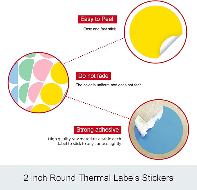 Misofuki 2" 750 Labels Pink Circle Direct Thermal Stickers Labels Roll - Image 5