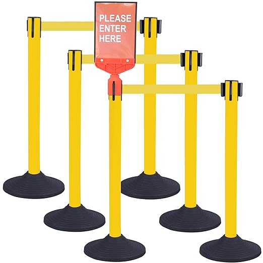OangeStar 6 Packs Crowd Control Stanchions w/10ft Retractable Belt, Crowd by OrangeStar