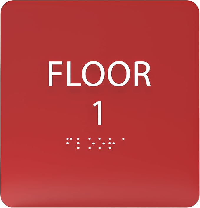 Red ADA Floor 1 Sign with Braille – Made from Durable Acrylic and Ready to Mount by ADACentralSigns