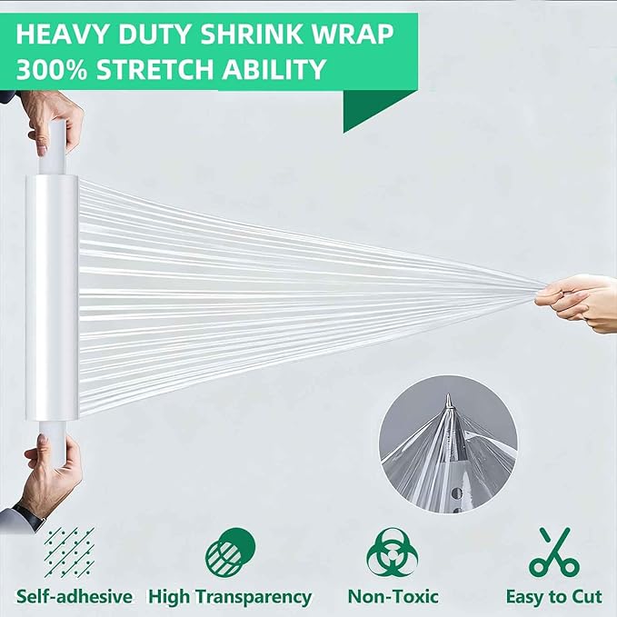 2 Rolls Stretch Film Wrap with Handles 15"x 1200ft, Heavy Duty Clear Plastic - Image 4
