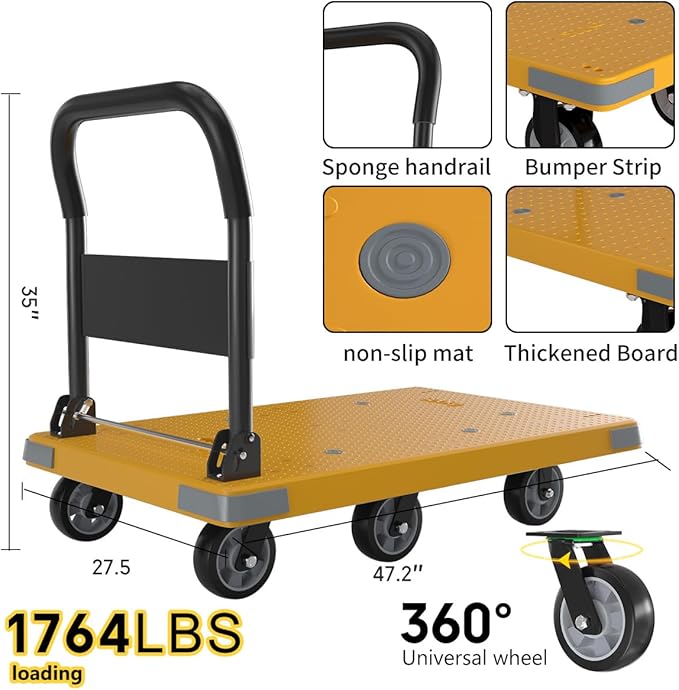 WUD Push Cart, Folding Mobile Platform Trolley, Thickened and Reinforced - Image 3