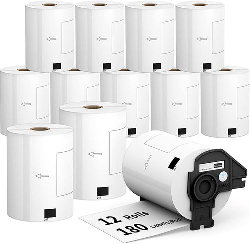 12 Rolls 2160 Labels for Brother DK 1247, 4.07"x6.4" Compatible Die-Cut Wide by Tacnology