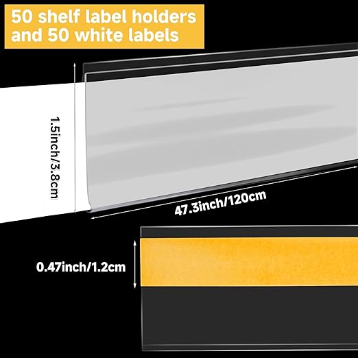 50 Pcs Shelf Label Strips, Self Adhesive Shelf Label Holder, 1.5''H x 48''L - Image 3