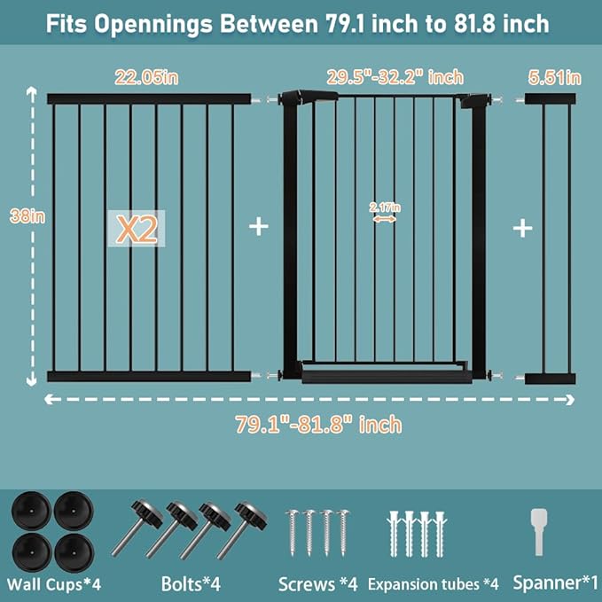 38.5" Extra Tall Dog Gate 79.13"-81.89" Wide - Image 2
