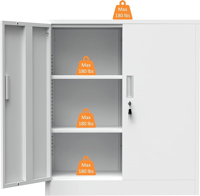 Metal Storage Cabinet with Locking Doors and 2 Adjustable Shelves, Small - Image 8