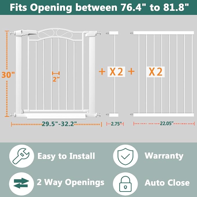 Fairy Baby 76.4"-81.8" Extra Wide Baby Gate Indoor - Image 2