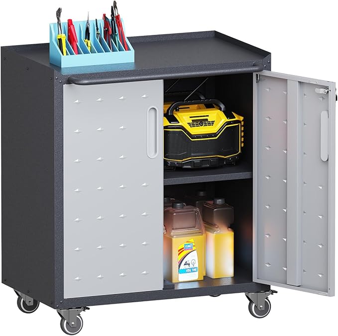 Metal Storage Cabinet with Wheels, Lockable Rolling Tool Chest with Adjustable by Unknown