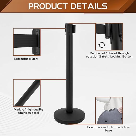 Stanchions with Retractable Belts, 6 Pieces Crowd Control Barrier, Stanchion - Image 3