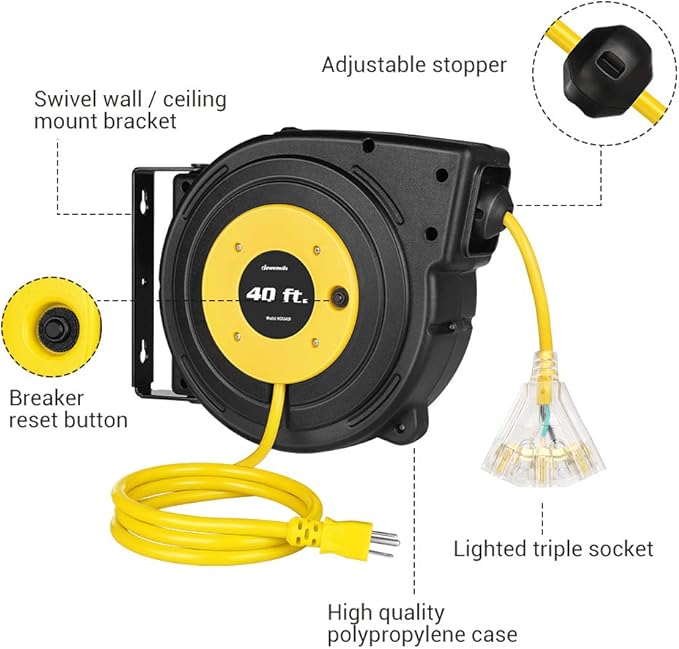 DEWENWILS 40FT Retractable Extension Cord Reel, Heavy Duty Power Cord Reel - Image 5