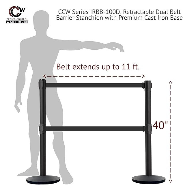 Crowd Control Warehouse CCW Set of 2 Dual Retractable Belt Barrier Stanchion - Image 3