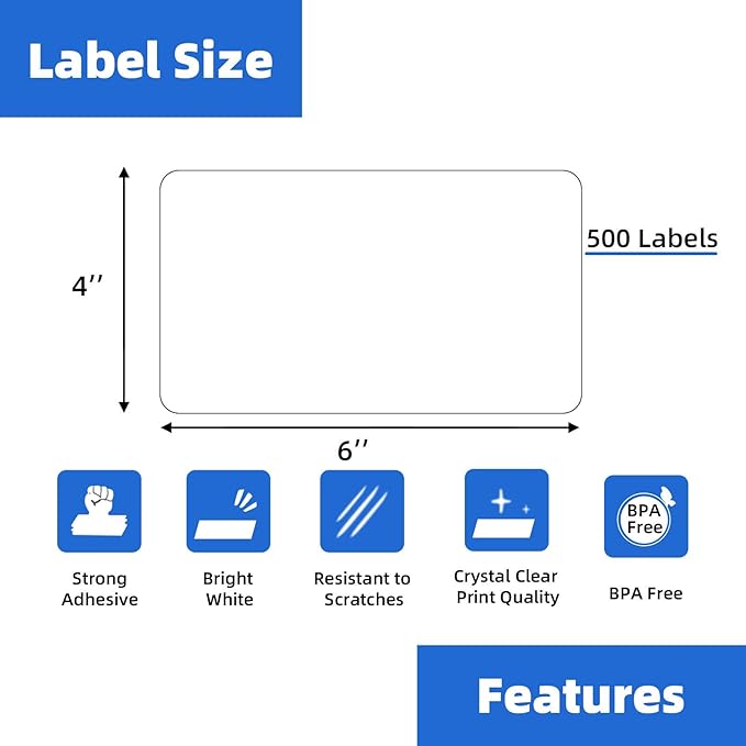 4" x 6" Fanfold Direct Thermal Labels, 500 Labels per Stack, 4 Stacks, - Image 2