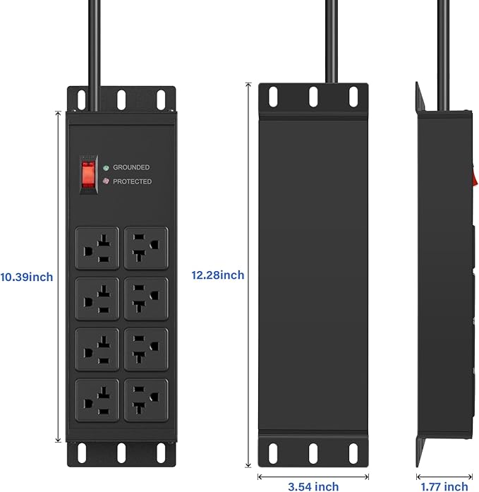 CCCEI 2PCS Heavy Duty Power Strip Surge Protector 20 AMP, 8 Outlets 12 Gauge - Image 7