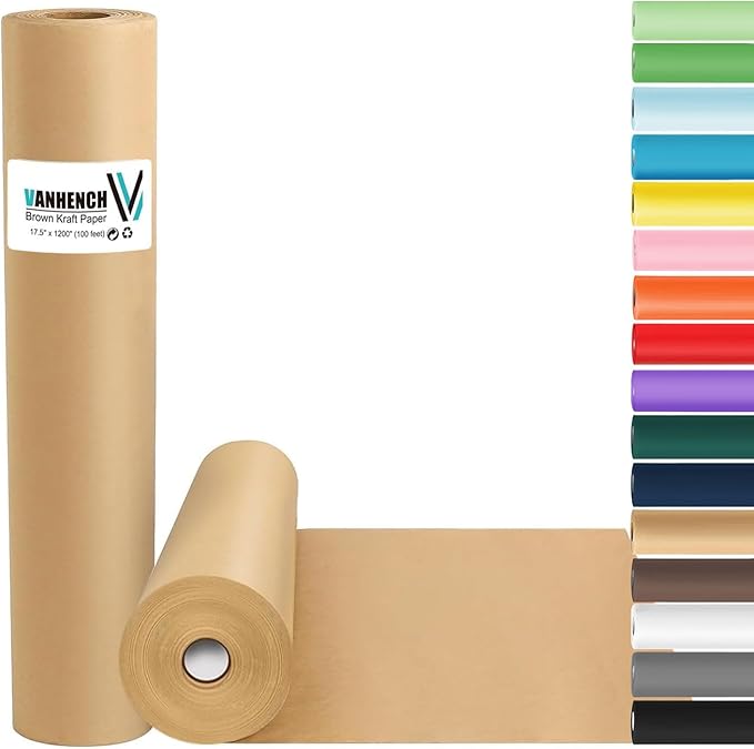 Vanhench Brown Wrapping Paper Roll, Craft Kraft Packing Paper 17.5"x 1200" by Vanhench
