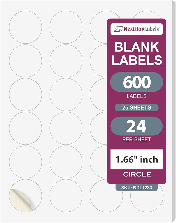 NextDayLabels - 1.66 Inch Round Circle Stickers - Matte White Blank by NextDayLabels