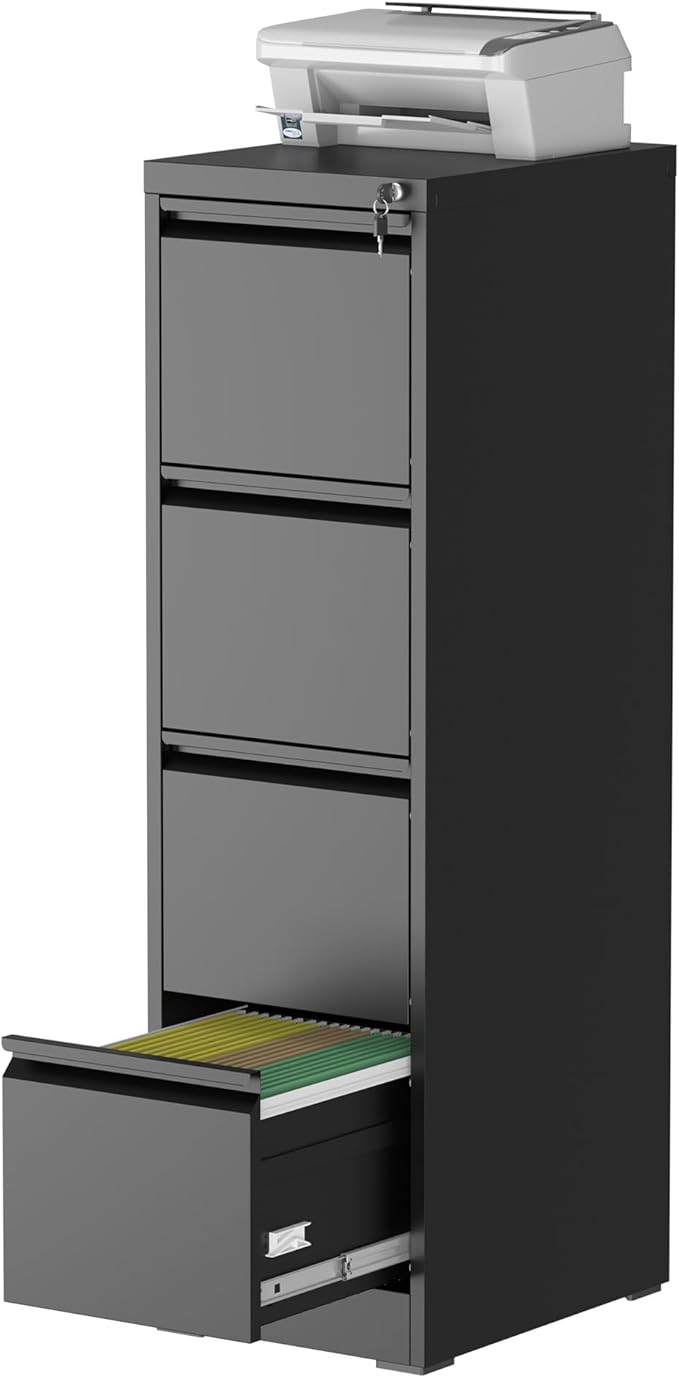 4 Drawer File Cabinet with Lock, Steel Vertical Filing Storage Cabinet by Unknown