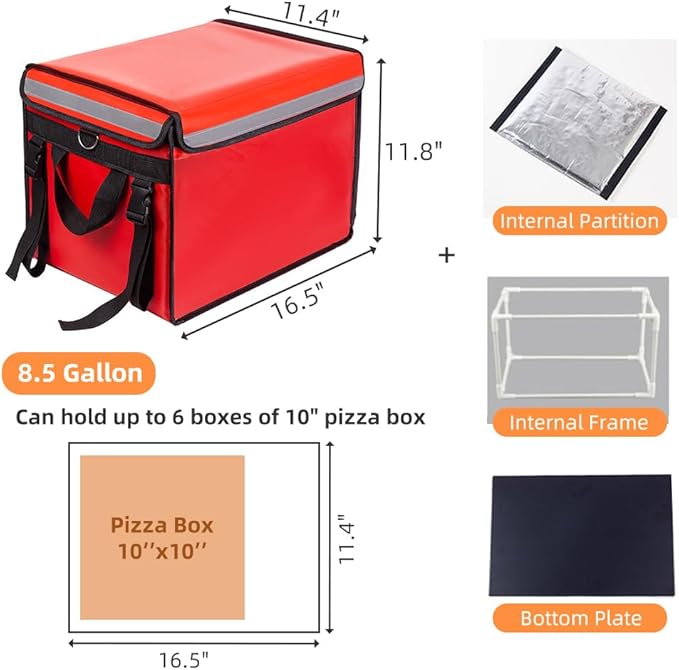 TooCust Red Insulated Bags For Food Delivery 16.5" x 11.4" x 11.8", Commercial - Image 3