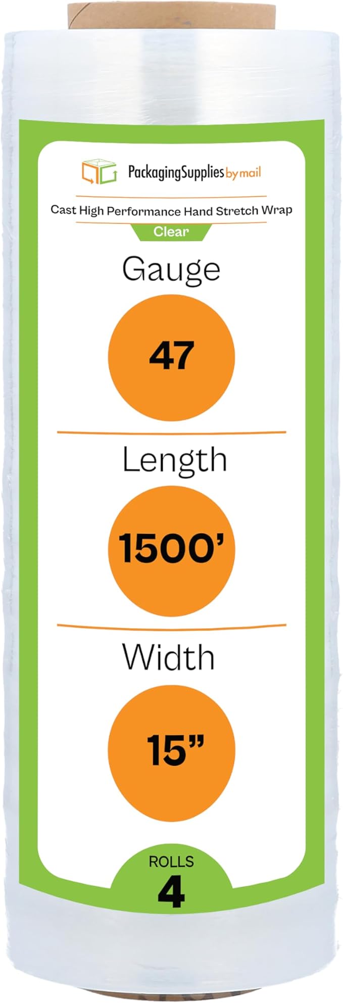 PSBM Stretch Wrap for Packing, 4 Pack of 15 Inch x 1500 Feet, 47 Gauge by PackagingSuppliesbymail